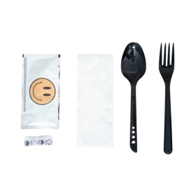 Plastik 6lı Yemek Seti Siyah / Şeffaf 800lü