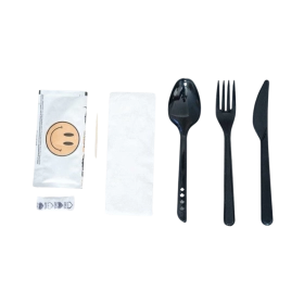 Plastik 7iı Yemek Seti Siyah / Şeffaf 800lü